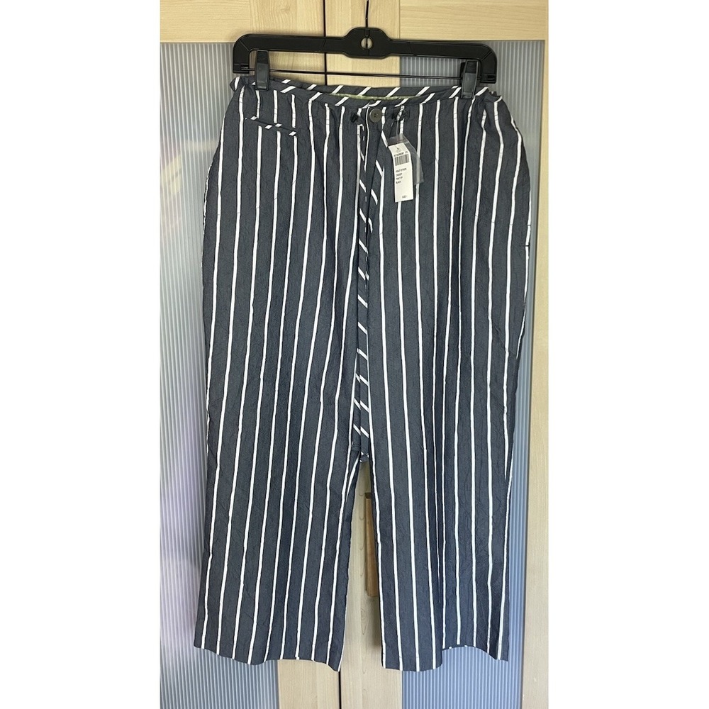 Chico's Black White Striped Capri Wide Leg Pants Sz M 1 Boho Beach Casual Resort